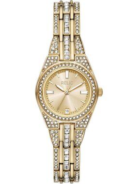 Relic Women's Gold Analog Quartz Fossil Queen's Court Diamond Round Luxury Watch